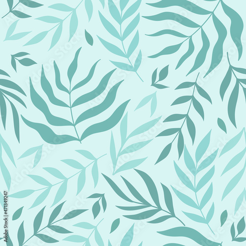 Seamless tropical pattern with leaves on a light background. Vector graphics.