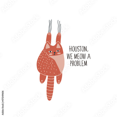 A cute cat scratches the wall. A domestic animal is in trouble. Doodle style.