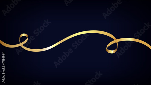 Gold ribbon on a dark blue background. Vector illustration.
