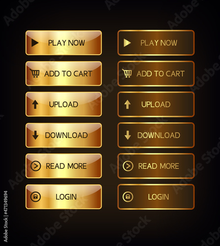 Gold buttons for website. Luxury buttons for web design. Vector illustration photo