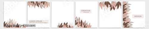 Set of vector cover notebook design. Abstract floral template design with brown leaves on white background for notebook paper, copybook brochures, book, magazine. Planner and diary cover for print