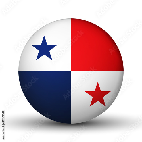 Glass light ball with flag of Panama. Round sphere, template icon. National symbol. Glossy realistic ball, 3D abstract vector illustration highlighted on a white background. Big bubble.