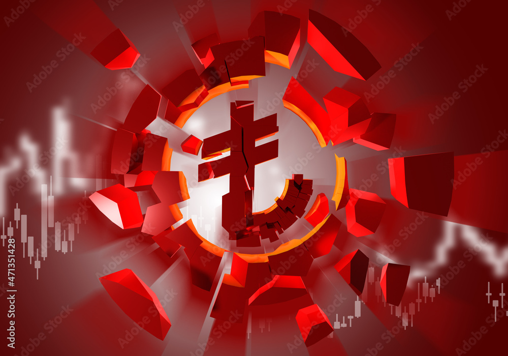 Turkey Lira logo with cracks. Turkey currency red sign. Concept