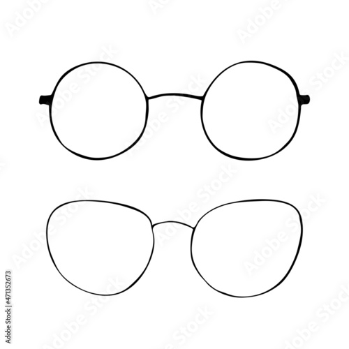 Black doodle glasses icon. Eyeglasses and sunglasses vector illustration. Spectacles sketch drawing. Sun glasses handdrawn