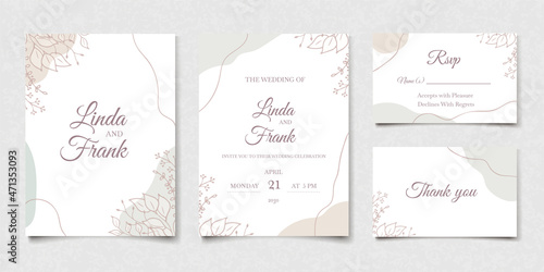 Pastel minimal abstract shape wedding invitation card set. Modern background design template. Art vector illustration. Wedding invite. Minimalist trendy abstract pattern