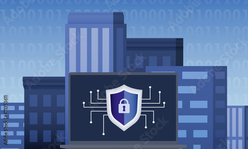 Notebook Cyber Security in der Smart City durch Digitalisierung Firewall Sicherheit
