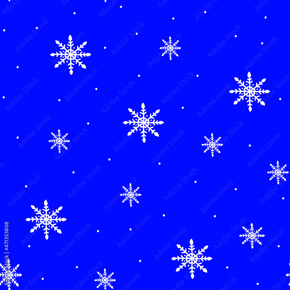 Seamless pattern with snow and hand drawn snowflakes on blue background,christmas illustration for wrapping paper,packaging design and printing on fabric,holiday wallpaper. Seamless pattern with snow and hand drawn snowflakes on blue background,christmas illustration for wrapping paper,packaging design and printing on fabric,holiday wallpaper.