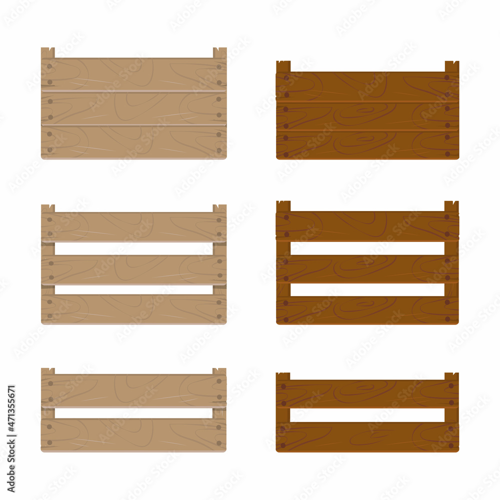 Set of wooden vegetable box, isolated on white background. Vector illustration Set of wooden vegetable box, isolated on white background. Vector illustration