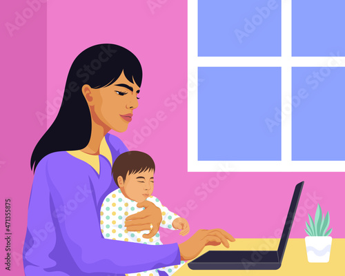 Mother and child using laptop