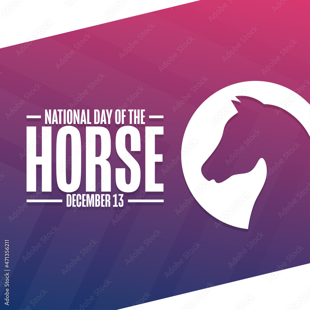 National Day of the Horse. December 13. Holiday concept. Template for background, banner, card, poster with text inscription. Vector EPS10 illustration. National Day of the Horse. December 13. Holiday concept. Template for background, banner, card, poster with text inscription. Vector EPS10 illustration.