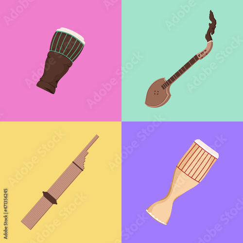 Set of traditional asian musical instruments
