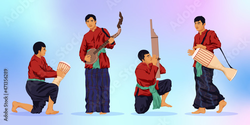 Group of musicians playing traditional asian instruments