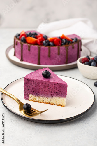 delicious no baked cheesecake with fresh blueberry  top view