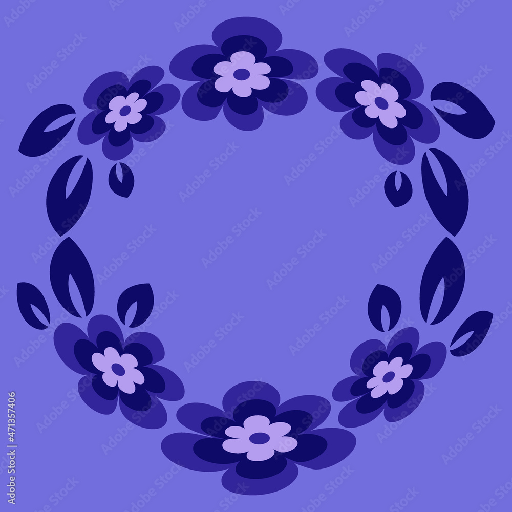 Illustration - Round frame or wreath on a square background - stylized flowers and leaves - graphics. Design elements Illustration - Round frame or wreath on a square background - stylized flowers and leaves - graphics. Design elements
