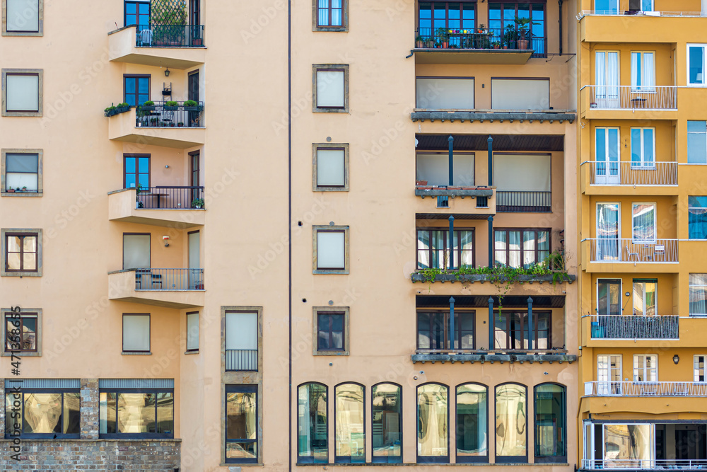 facades of traditional italian buildings, Florence, Tuscany, Italy, close-up, architecture