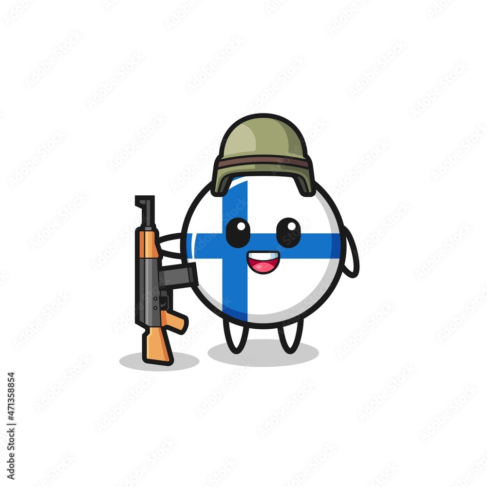 cute finland flag mascot as a soldier