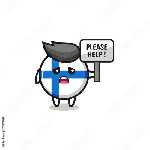 cute finland flag hold the please help banner