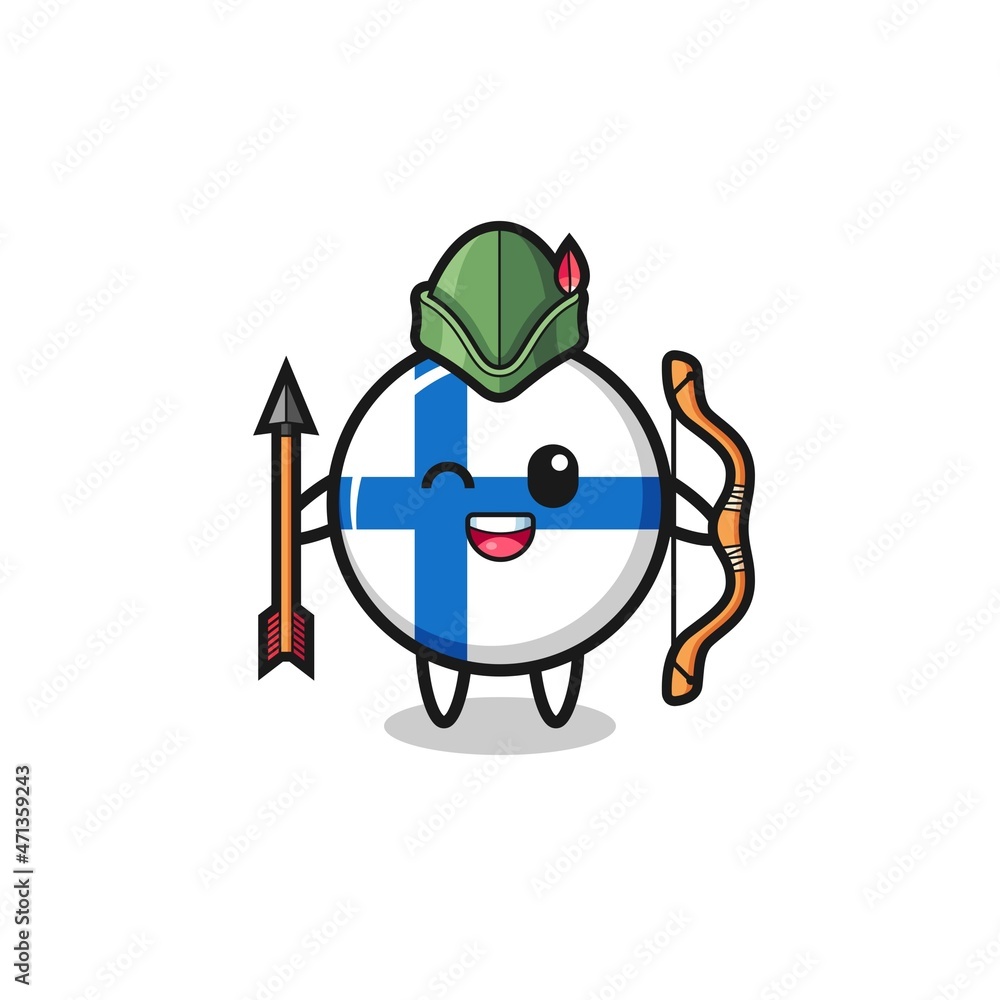 Obraz premium finland flag cartoon as medieval archer mascot