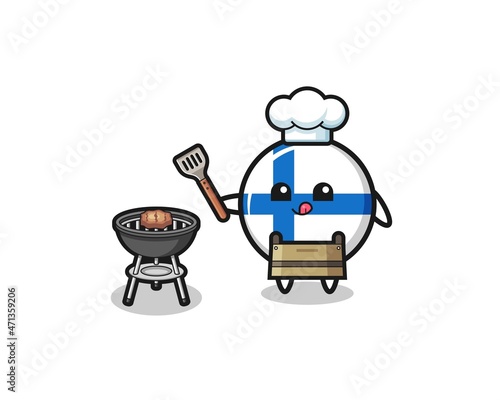 finland flag barbeque chef with a grill