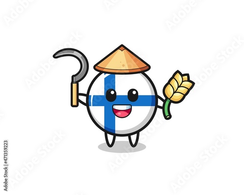 finland flag Asian farmer holding paddy © heriyusuf