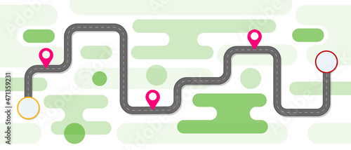 Road map and journey route. Infographics template. Winding Road. Road way.