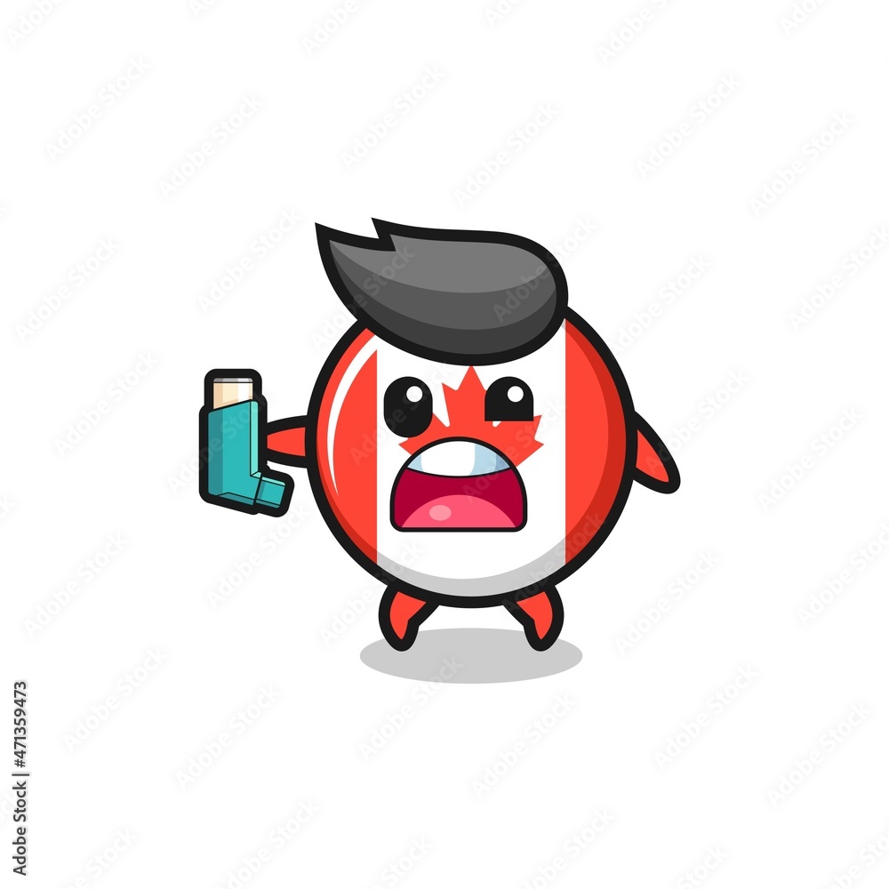 canada flag mascot having asthma while holding the inhaler canada flag mascot having asthma while holding the inhaler