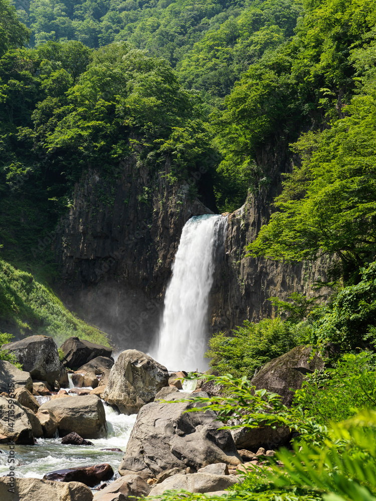 Obraz premium 夏の晴れた昼間の苗名滝 