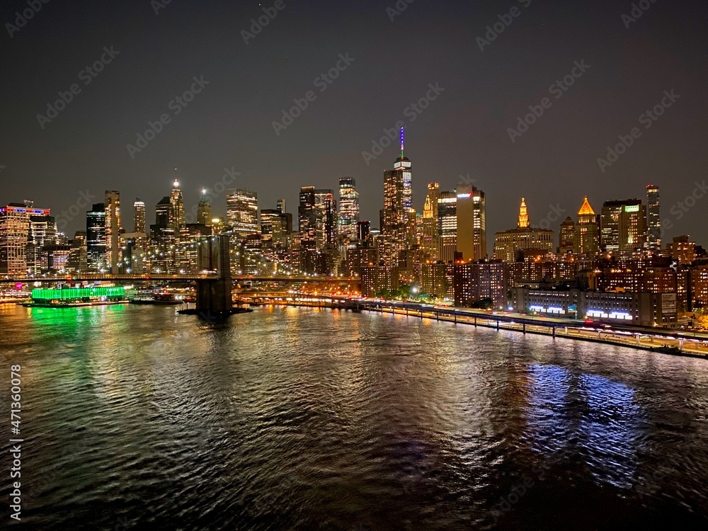 Dumbo, Brooklynn, New York City, Lower Manhattan night View with Brooklyn Bridge & World Trade center from Manhattan Bridge Dumbo, Brooklynn, New York City, Lower Manhattan night View with Brooklyn Bridge & World Trade center from Manhattan Bridge