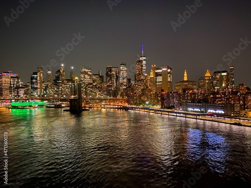 Dumbo, Brooklynn, New York City, Lower Manhattan night View with Brooklyn Bridge & World Trade center from Manhattan Bridge