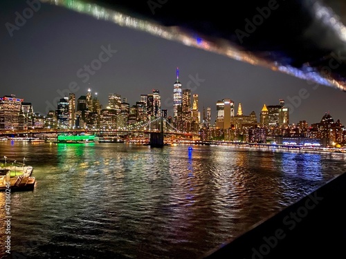 Dumbo, Brooklynn, New York City, Lower Manhattan night View with Brooklyn Bridge & World Trade center from Manhattan Bridge