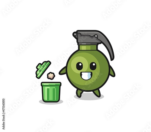 illustration of the grenade throwing garbage in the trash can