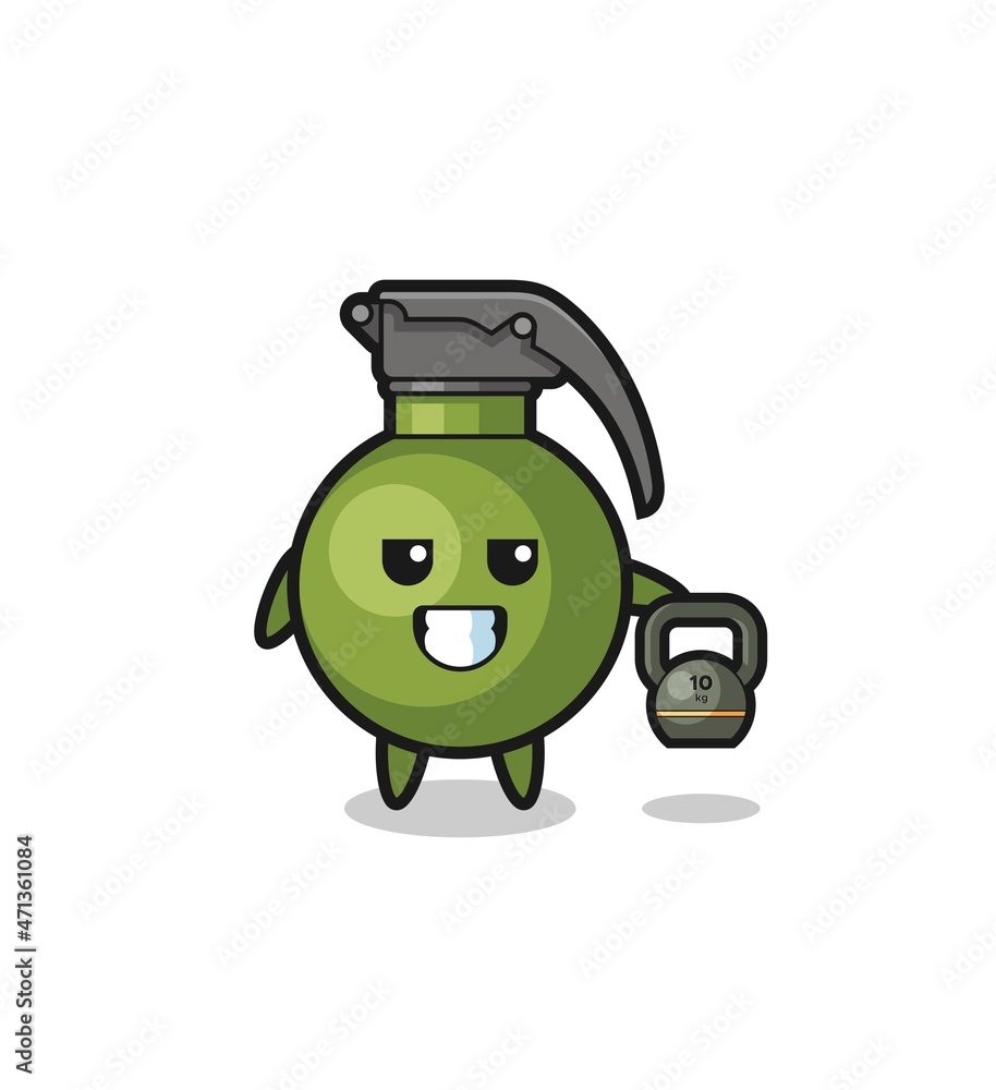 grenade mascot lifting kettlebell in the gym grenade mascot lifting kettlebell in the gym