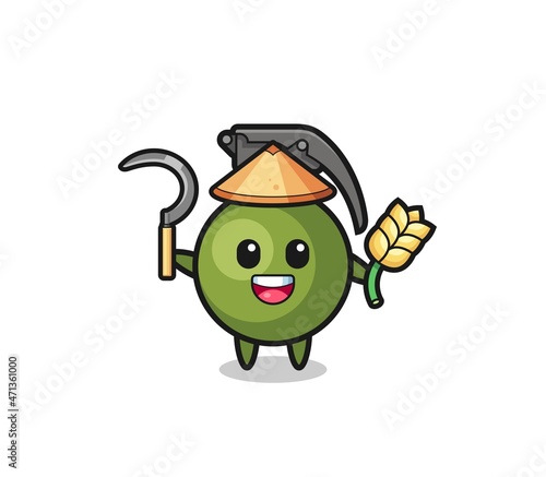 grenade Asian farmer holding paddy