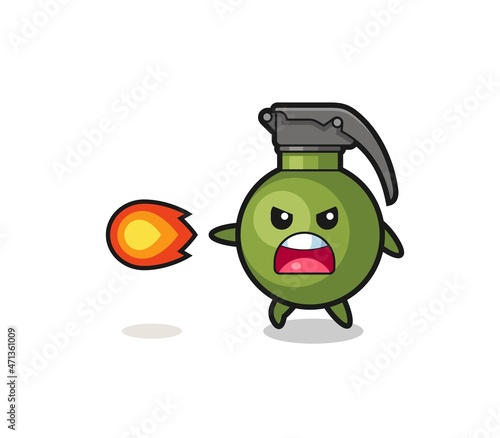 cute grenade mascot is shooting fire power