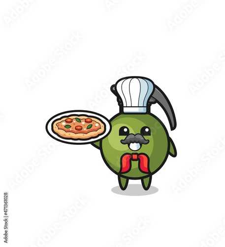 grenade character as Italian chef mascot