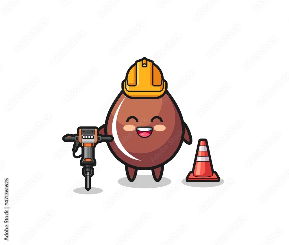 road worker mascot of chocolate drop holding drill machine road worker mascot of chocolate drop holding drill machine