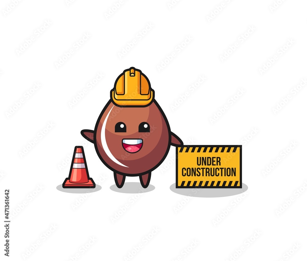 illustration of chocolate drop with under construction banner illustration of chocolate drop with under construction banner