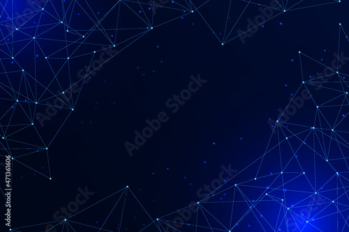 Blue technology and Science abstract background with blue and white line dot. Connection concept. Internet cyber data link and network theme. Pro Vectoral illustration