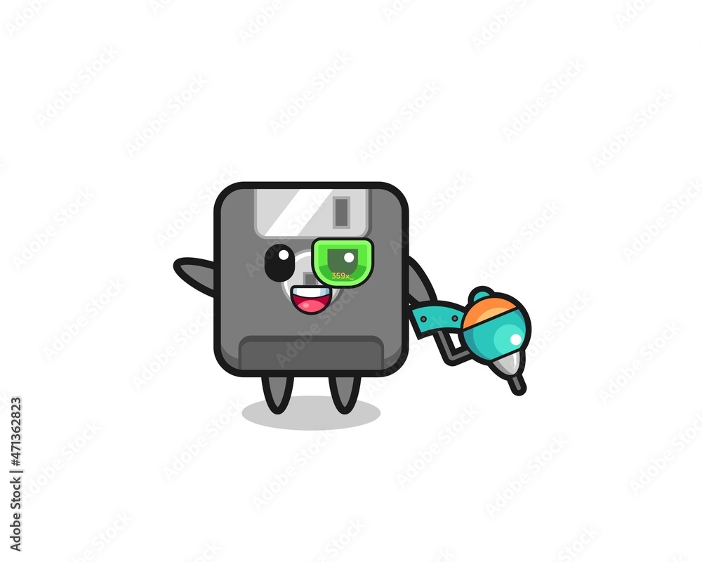 floppy disk cartoon as future warrior mascot floppy disk cartoon as future warrior mascot