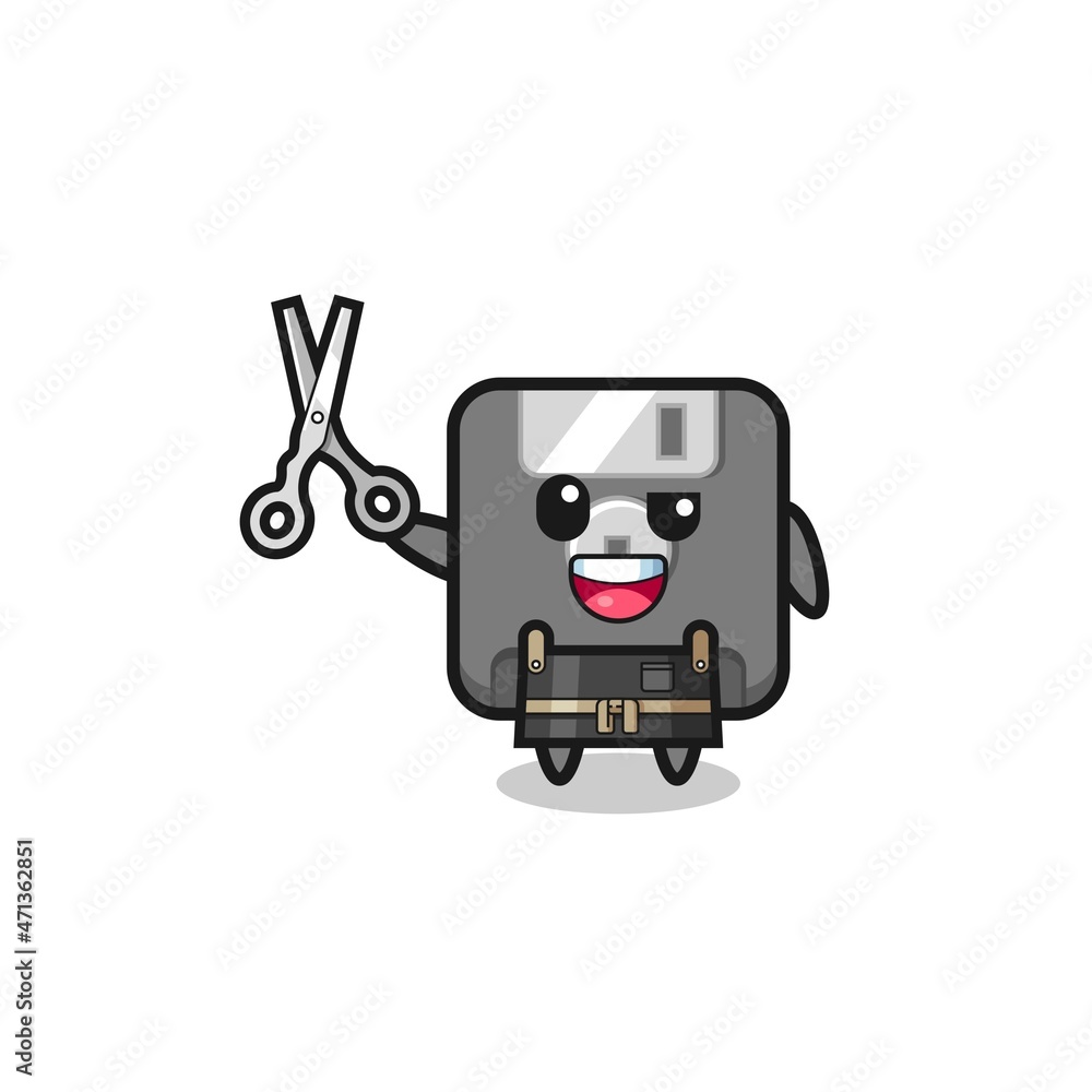 floppy disk character as barbershop mascot