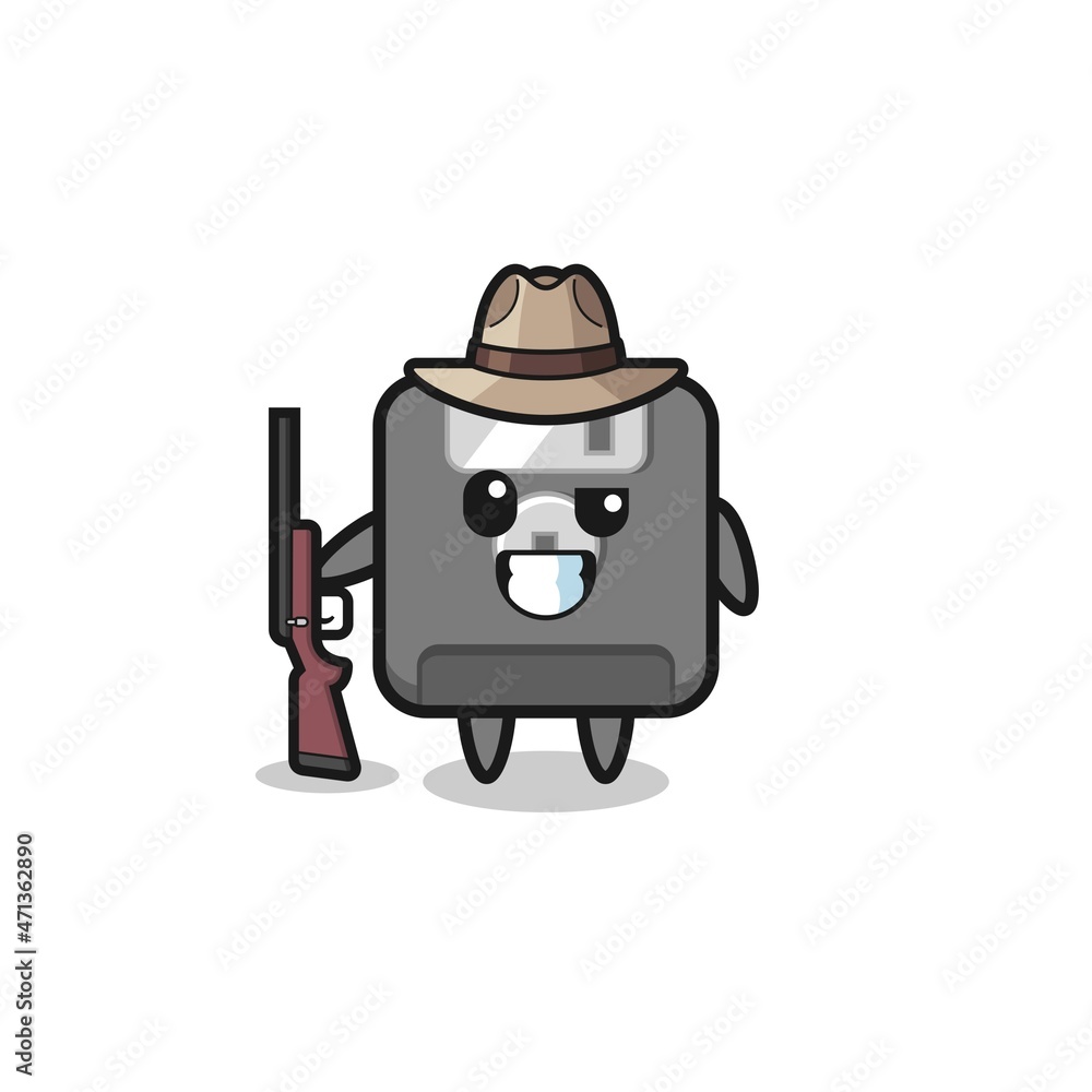 floppy disk hunter mascot holding a gun floppy disk hunter mascot holding a gun