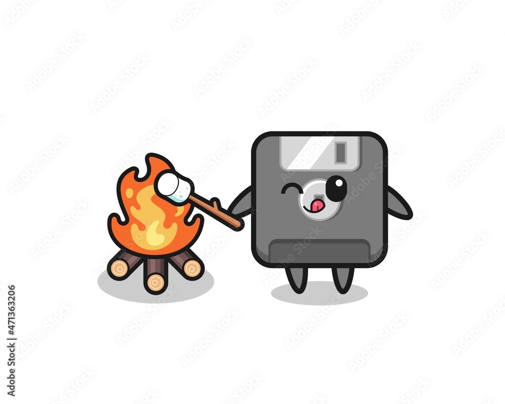 floppy disk character is burning marshmallow