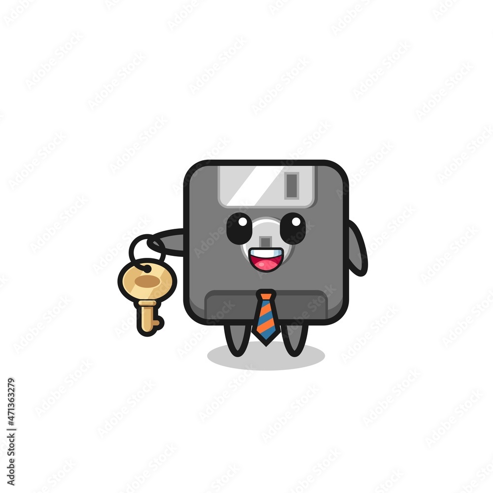 cute floppy disk as a real estate agent mascot
