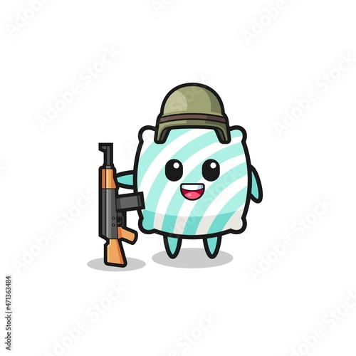 cute pillow mascot as a soldier
