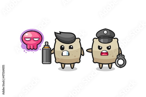 sack cartoon doing vandalism and caught by the police