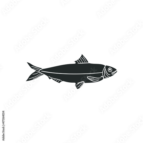 Sardine Icon Silhouette Illustration. Fish Vector Graphic Pictogram Symbol Clip Art. Doodle Sketch Black Sign.