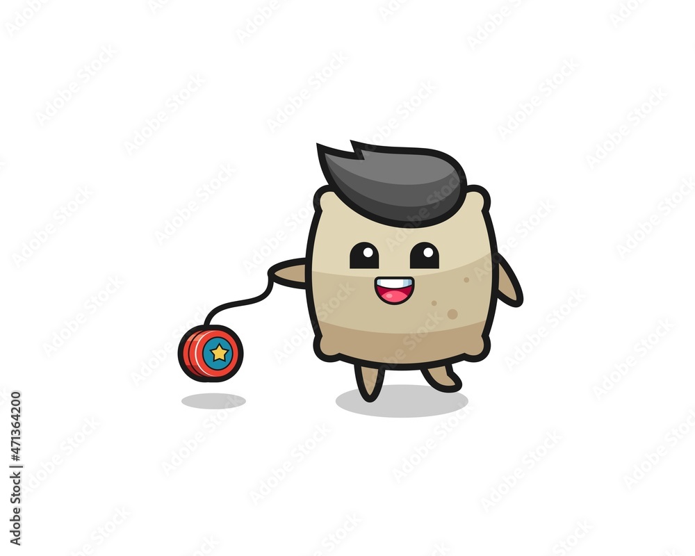 cartoon of cute sack playing a yoyo