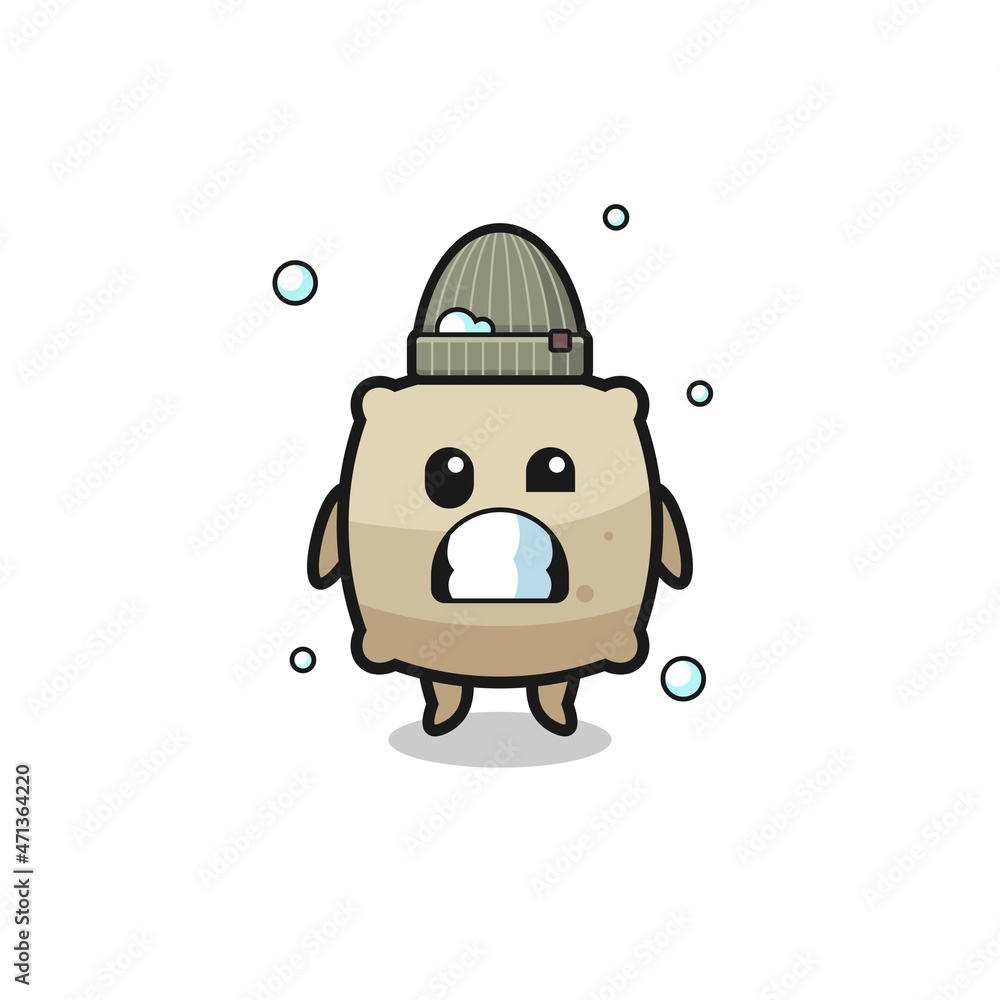 cute cartoon sack with shivering expression