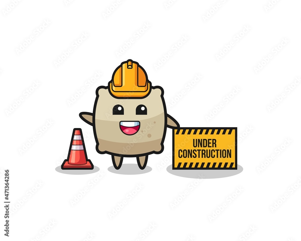 Fototapeta premium illustration of sack with under construction banner