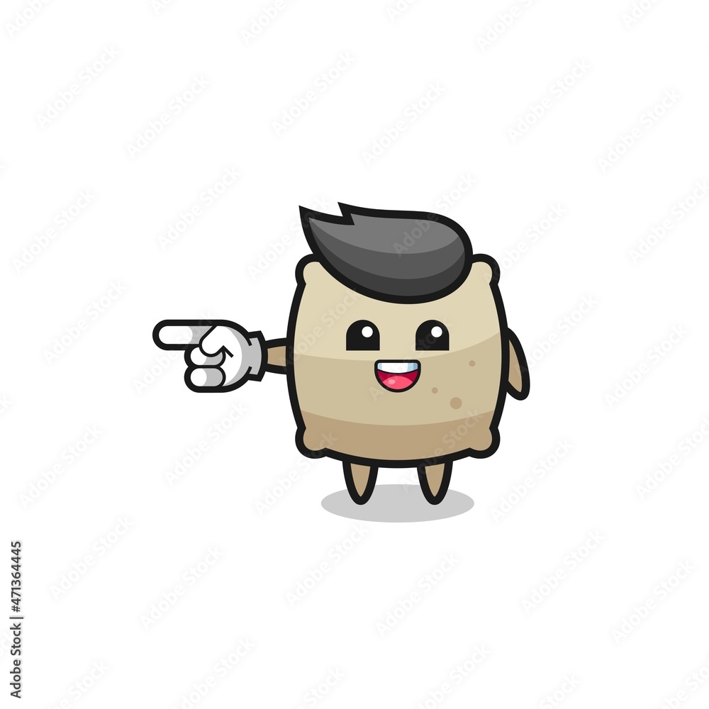 sack cartoon with pointing left gesture
